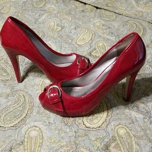 Red Patent Peep Toe Heels