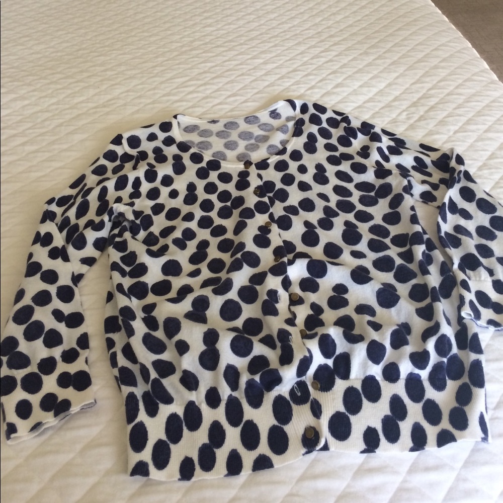 Blue and white polka dotted cotton cardigan
