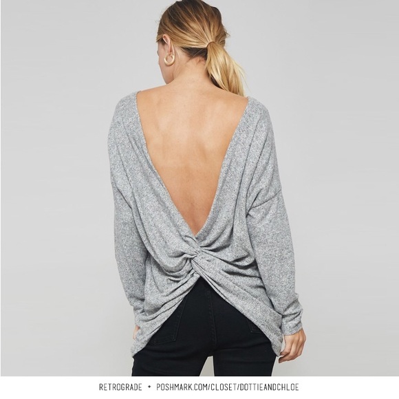 1 Left!! Twisted Open Back Brushed Hacci Sweater - Picture 7 of 7