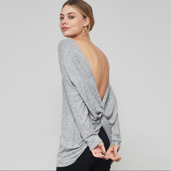 1 Left!! Twisted Open Back Brushed Hacci Sweater - Picture 2 of 7