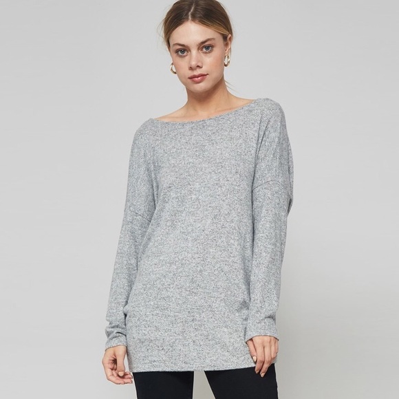 1 Left!! Twisted Open Back Brushed Hacci Sweater - Picture 3 of 7