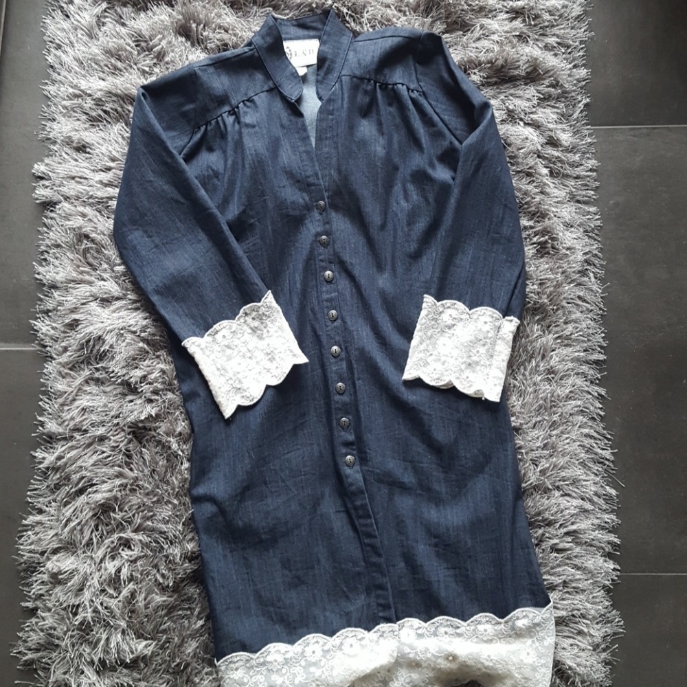 Denim and lace button down shirt dress