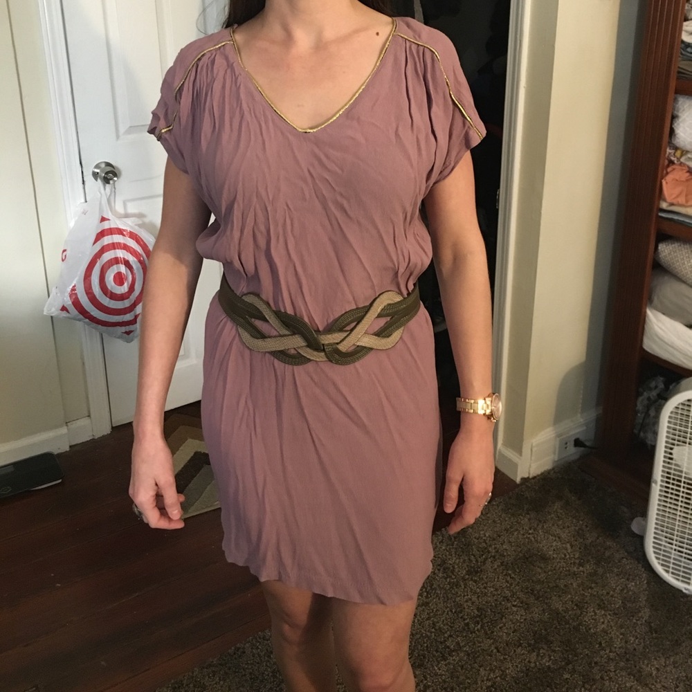 Gold trimmed pink goddess dress