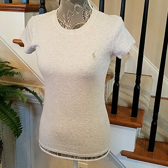 Ralph Lauren Tops - Ralph Lauren Gray and White Striped Tee