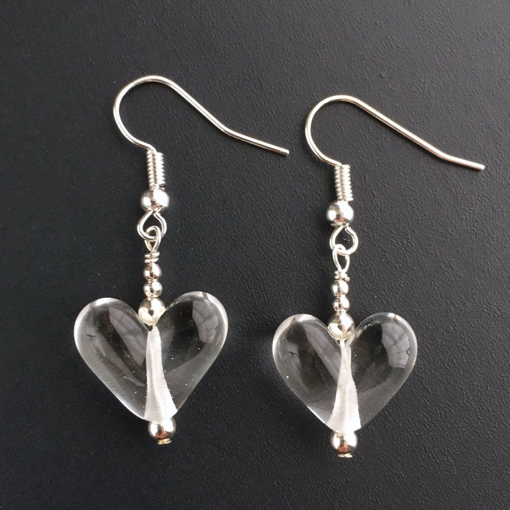 Clearly In Love Glass Heart Dangle Earrings Silver
