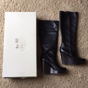 COACH- 100% Real Leather Black Tall Platform Boots