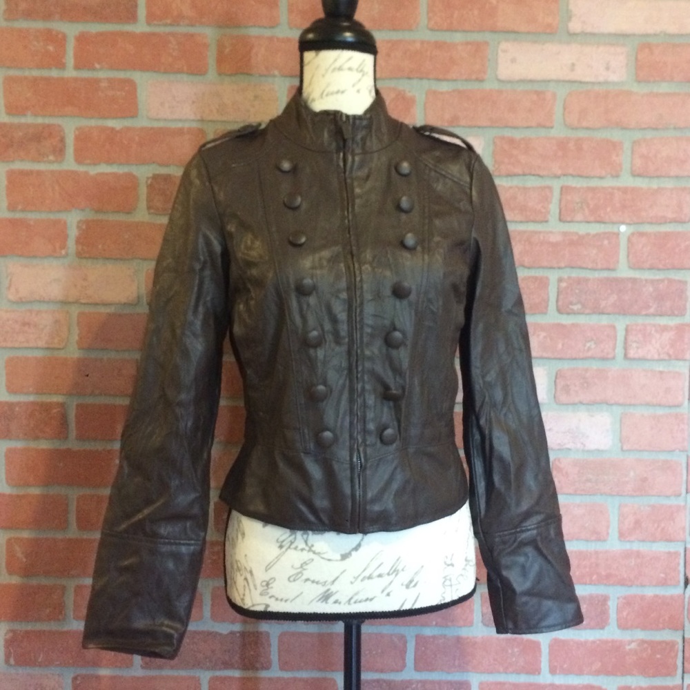 Faux brown leather jacket