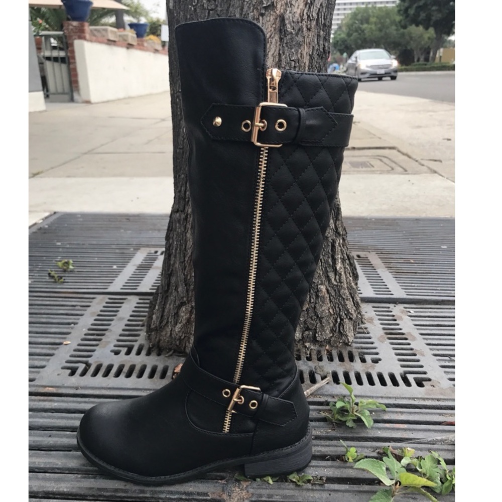 Black Quilted Riding Boots