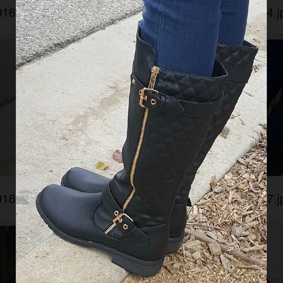 Black Quilted Riding Boots - Picture 2 of 8