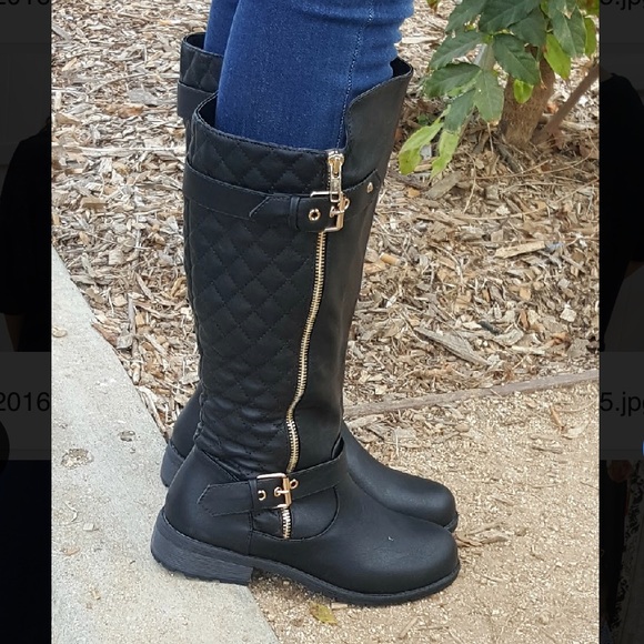 Black Quilted Riding Boots - Picture 5 of 8
