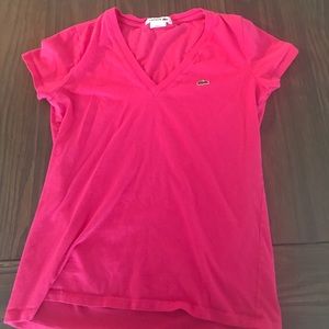 Lacoste hot pink v neck t shirt