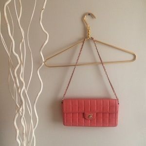 CHANEL coral and gold lambskin chocolate bar purse