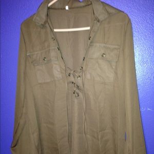 🔥Brown lace up shirt🔥 price as low as possible🔥