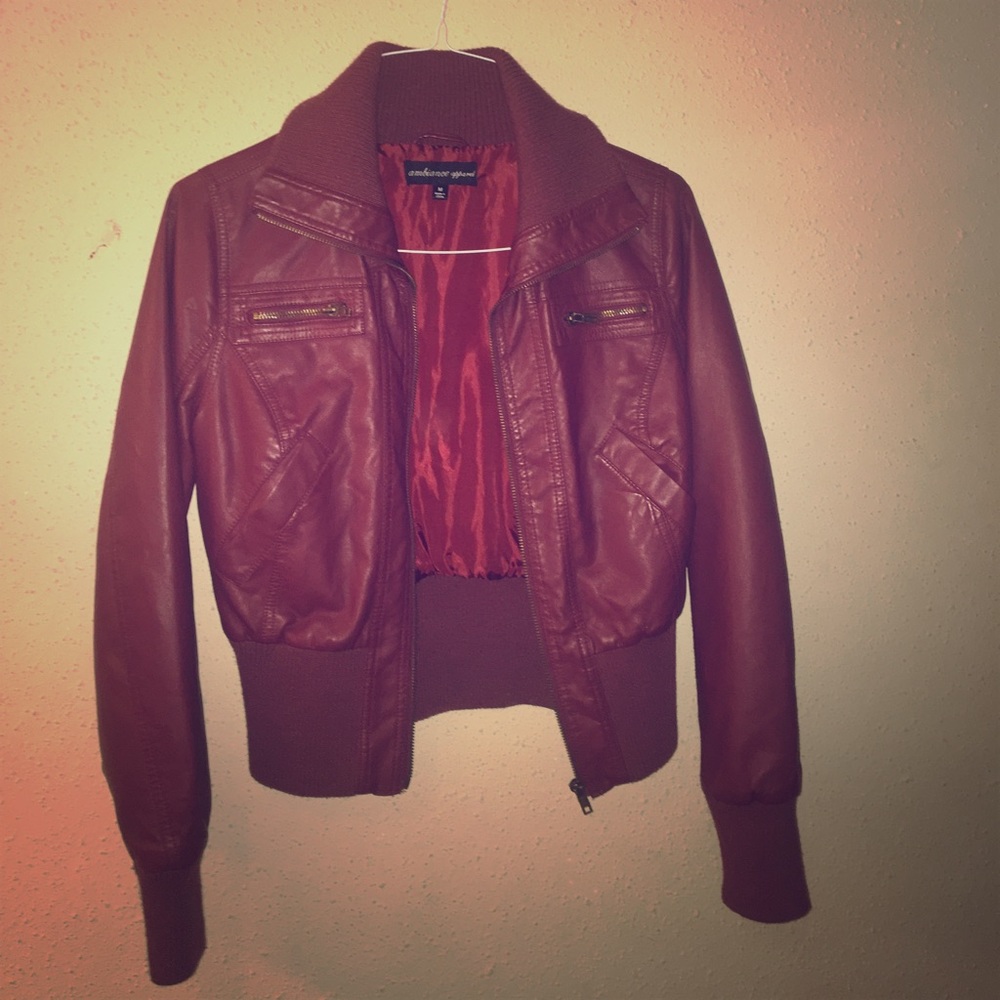 Red faux leather jacket!