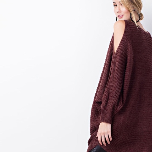 Chunky Knit Oversized Cold Shoulder Sweater - Picture 3 of 6