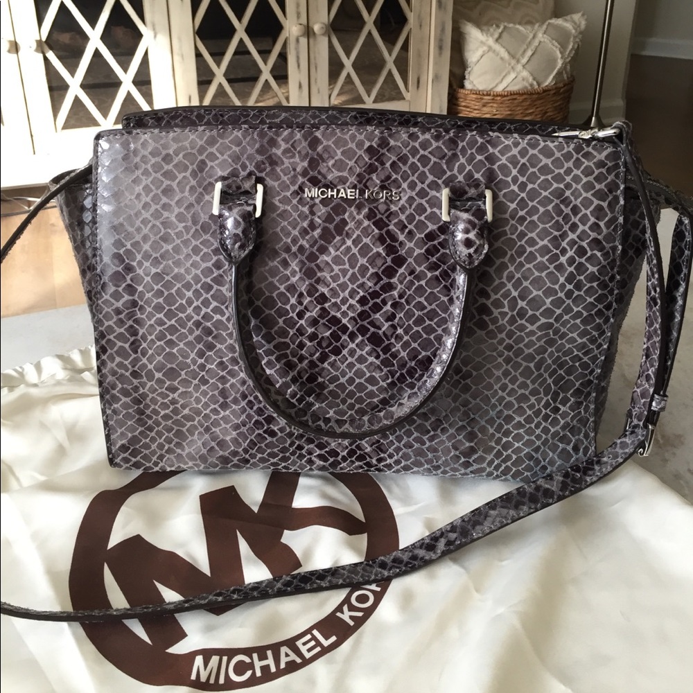 Michael Kors Large Selma EAST WEST Gray Python Bag
