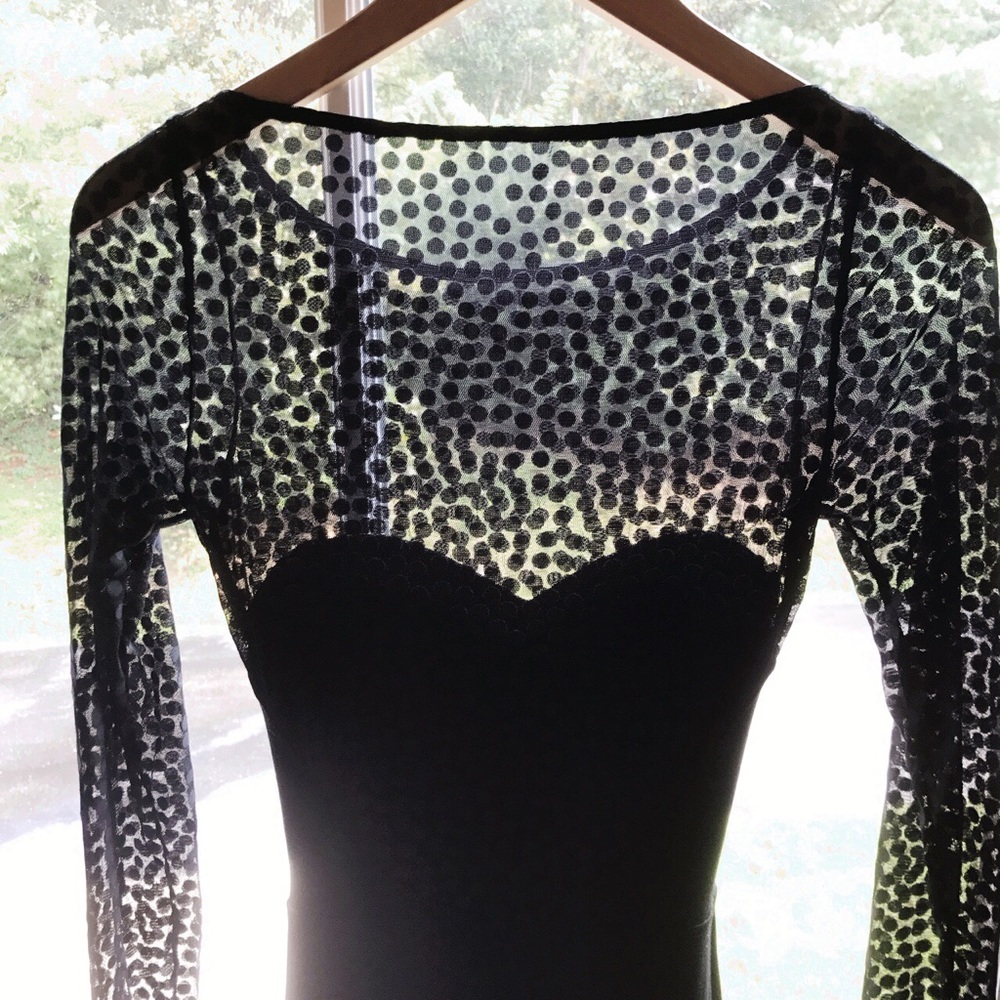 Black midi dress with mesh top detail