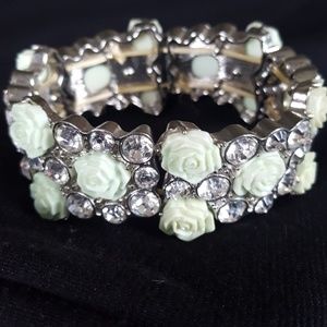 Bracelet with Mint Roses and Crystal Accents
