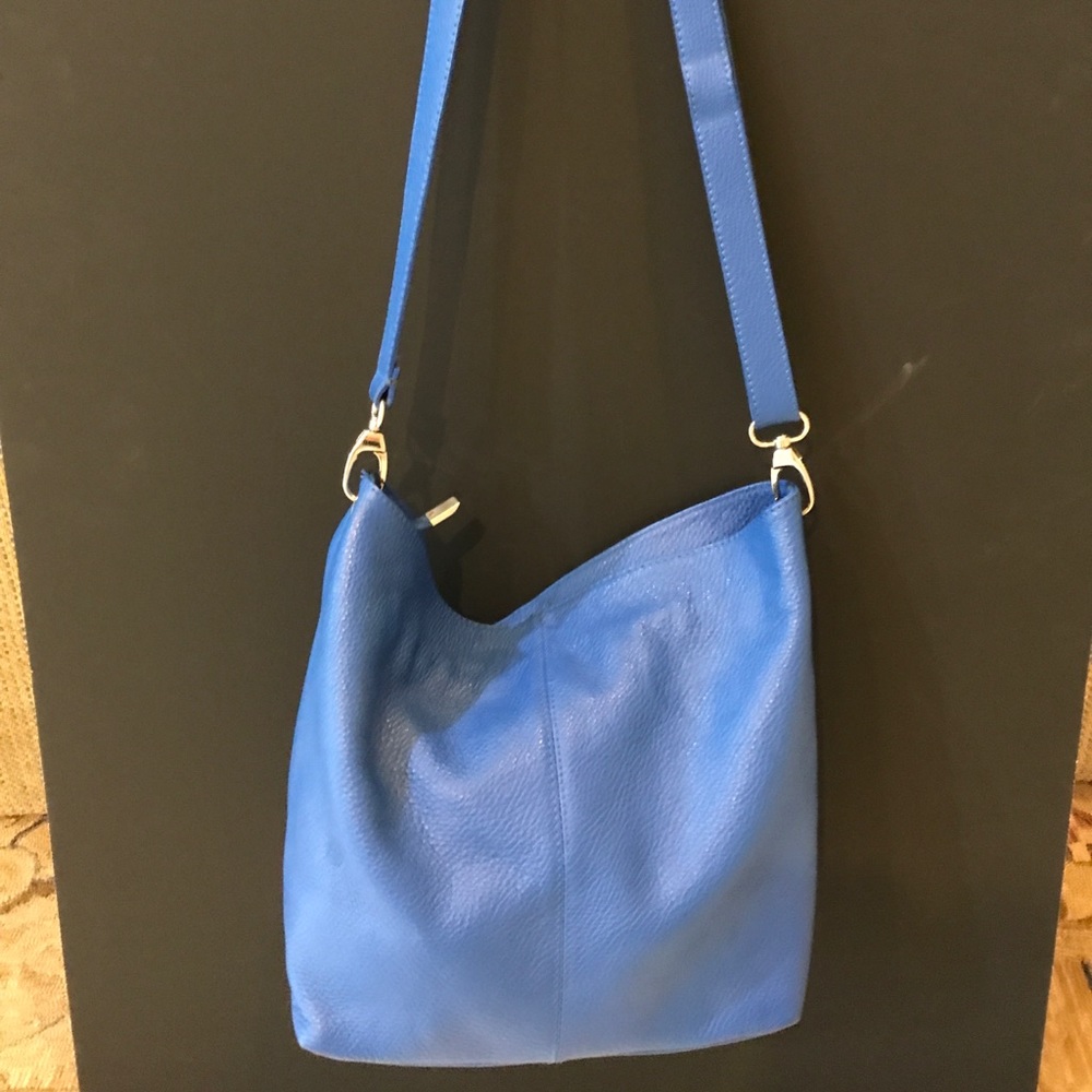 Blue leather crossbody bag