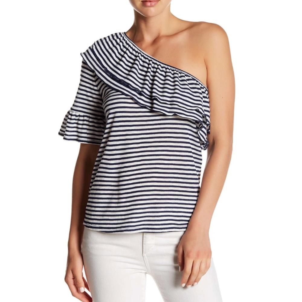 🆕 NWT Ro & De Stripe One-Should Ruffle Top [Sz L]