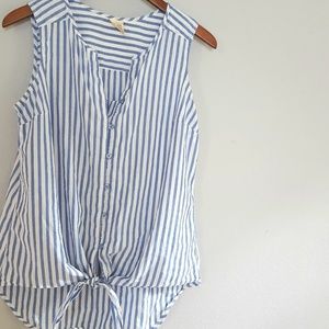 Blue & White stripe sleeveless hip-tie top