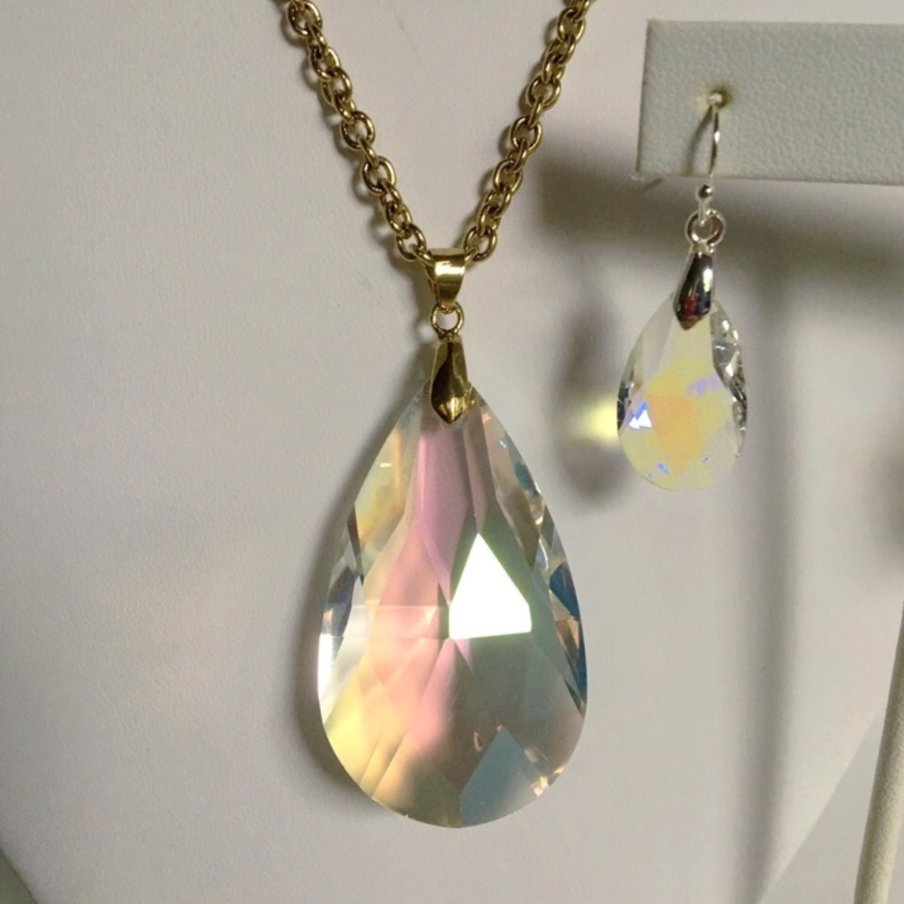 Rainbow Crystal Necklace and Earrings - Picture 4 of 4