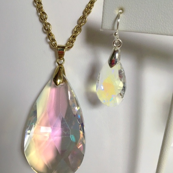 Rainbow Crystal Necklace and Earrings - Picture 2 of 4