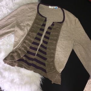 Anthropology Sparrow Brown with purple cardigan