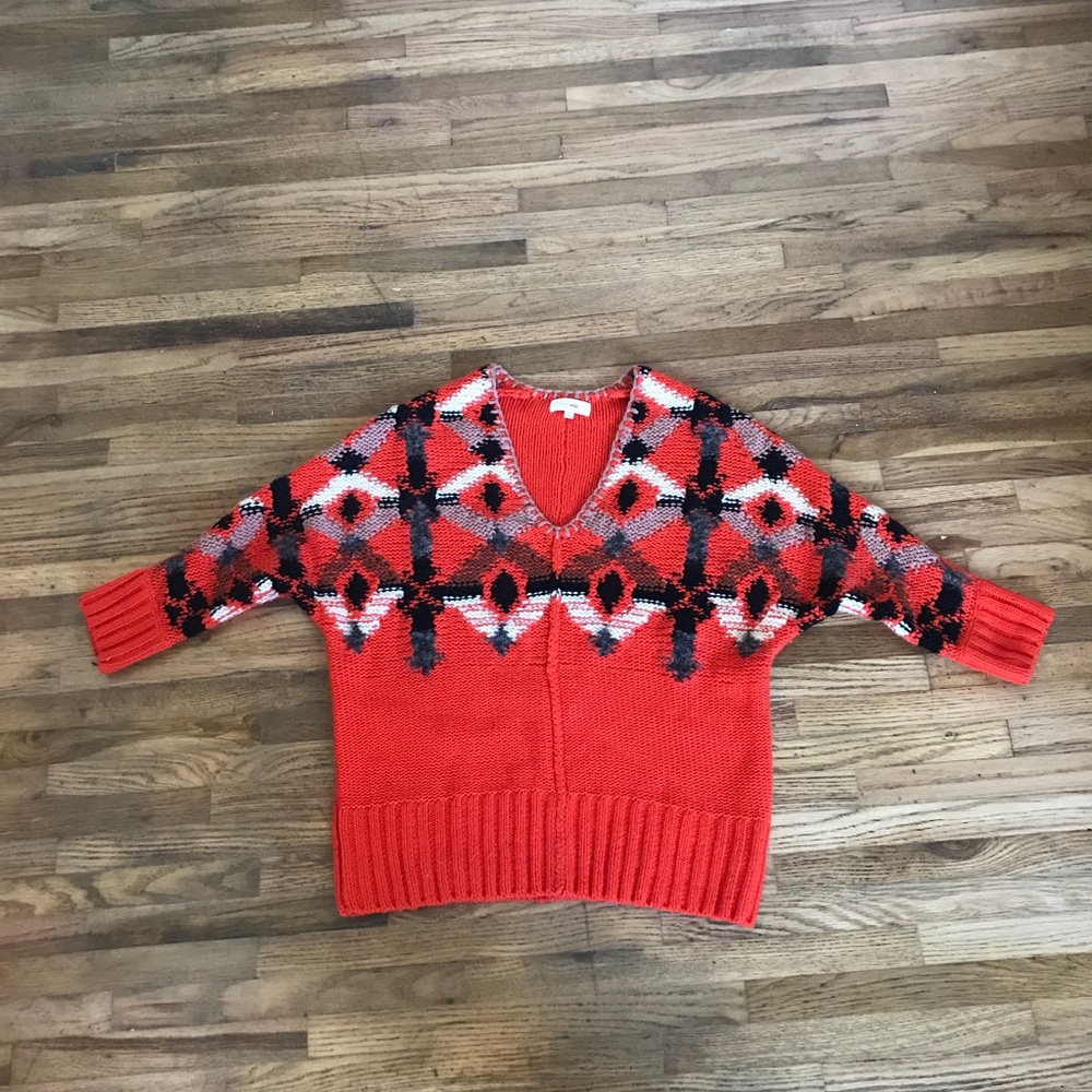 Wool blend Orange 3/4 sleeves sweater S