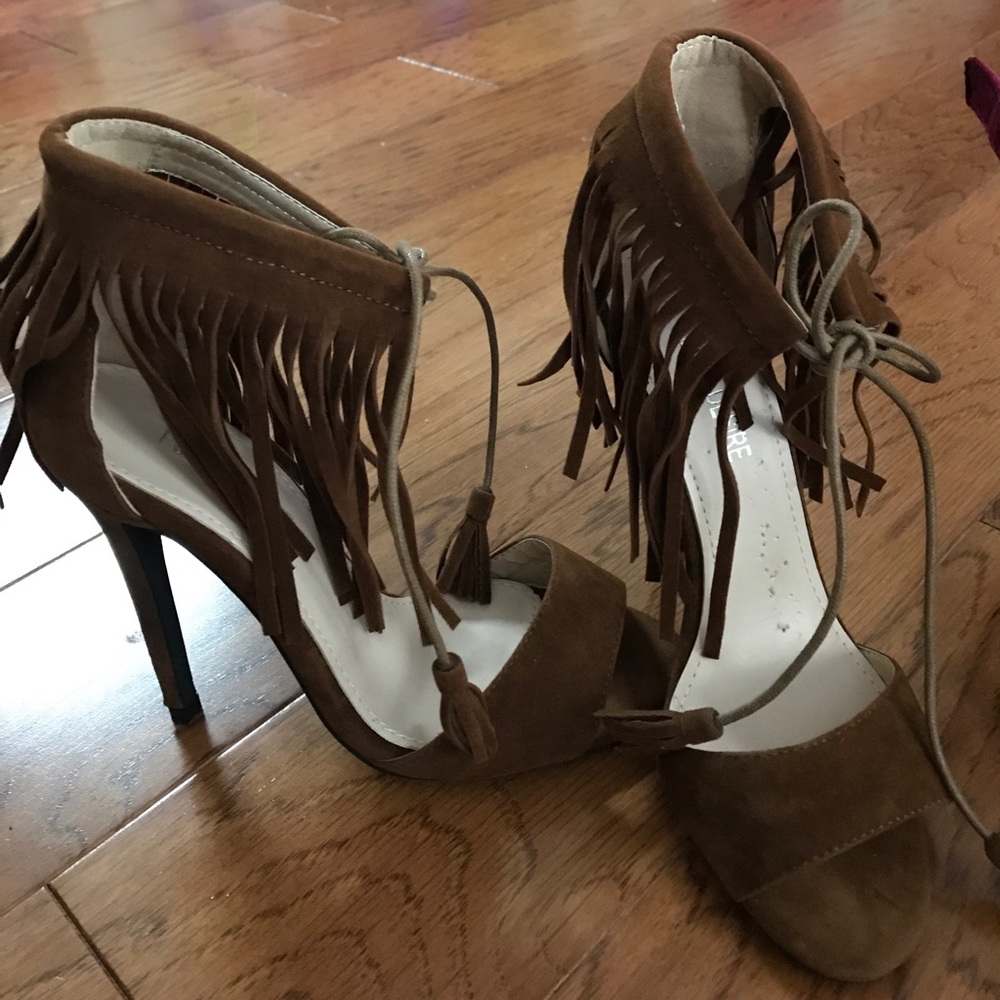 Public Desire tan fringe heels
