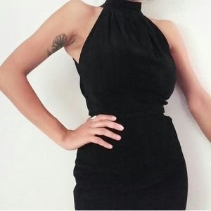 Vintage Suede Halter Backless Cocktail Dress