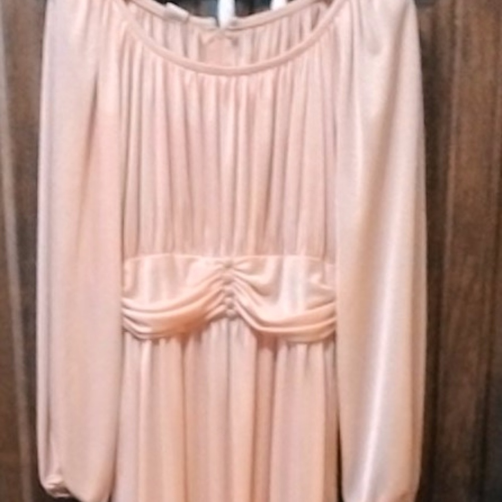 Very Soft Flowy Full Length Peach Dress with Gathered Waist & Buttons