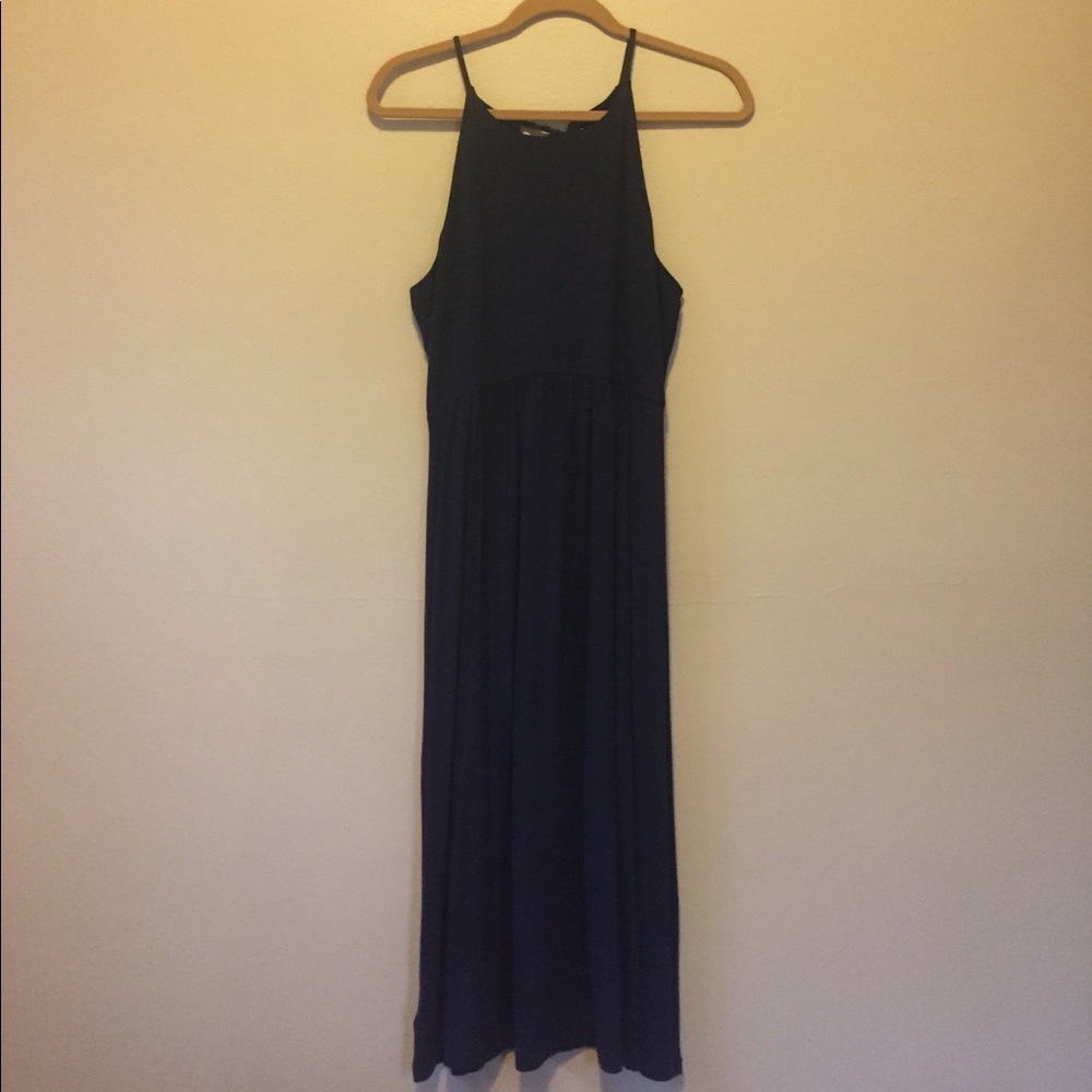 LOFT navy high neck midi dress