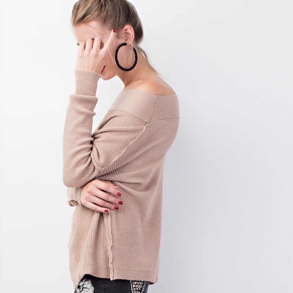 Thick Off the Shoulder Knit Long Sleeve Sweater - Picture 3 of 8