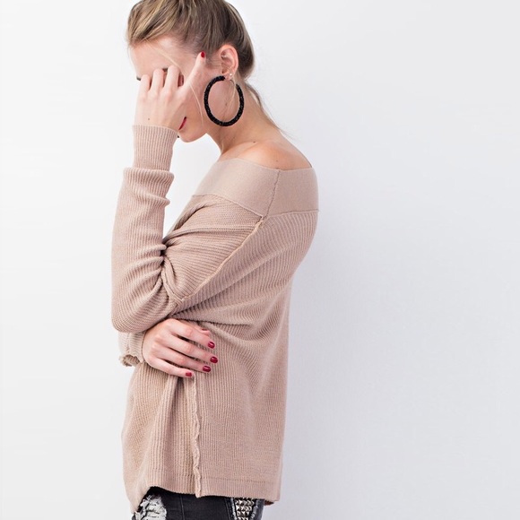 Thick Off the Shoulder Knit Long Sleeve Sweater - Picture 3 of 8