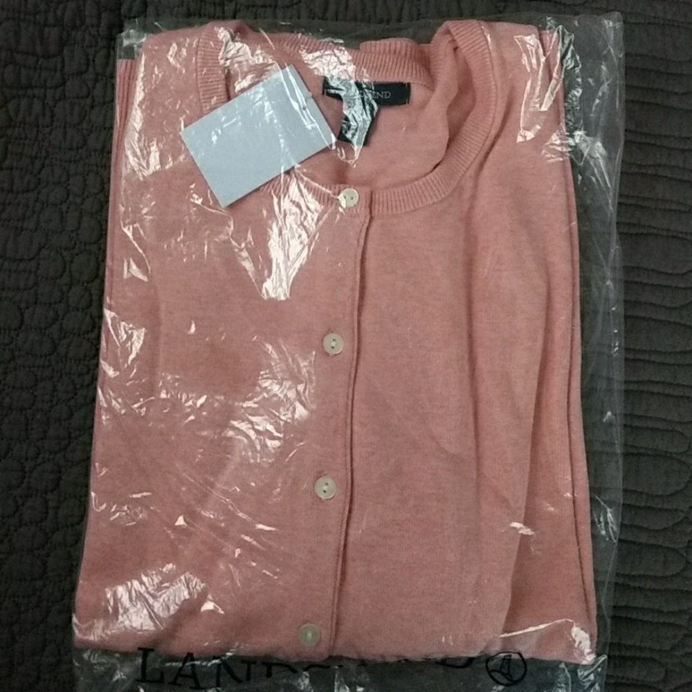 Lands End crew neck cotton cardigan sweater