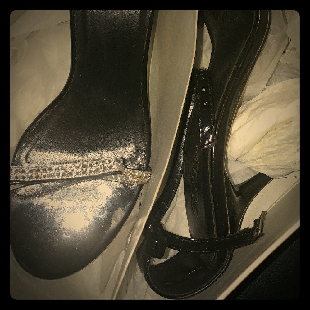 Black and silver heeled sandal