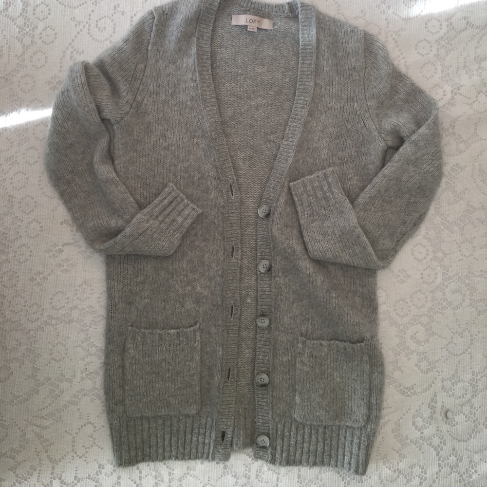 Ann Taylor The Loft long grey cardigan