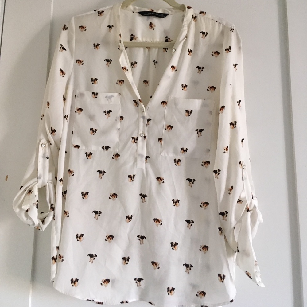 Dog print Zara shirt with rhinestone buttons