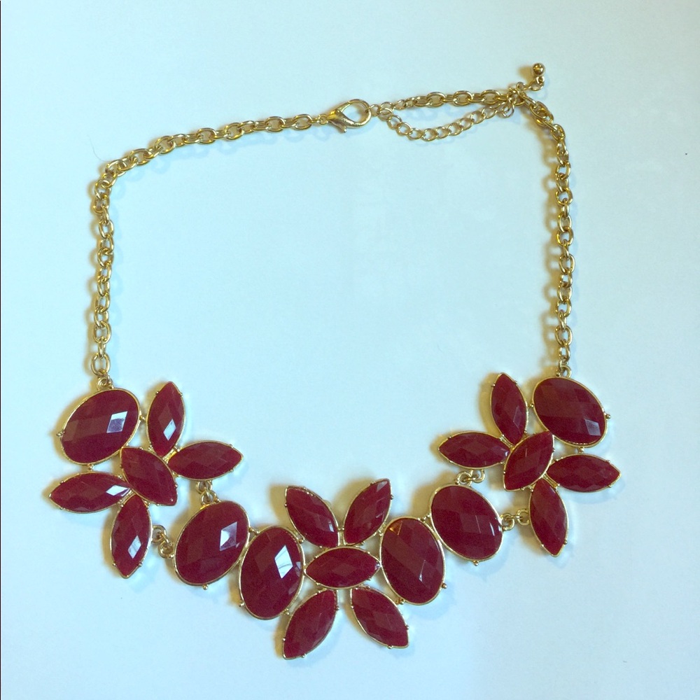 Burgundy and gold statement necklace.