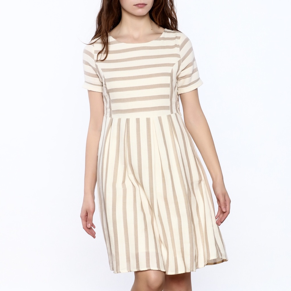 Casual Neutral Striped Dress with Pockets