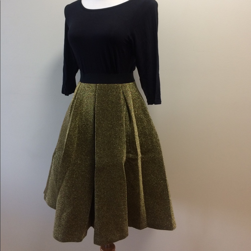 Metallic Gold Thread Holiday Circle Skirt Retro - Picture 6 of 7