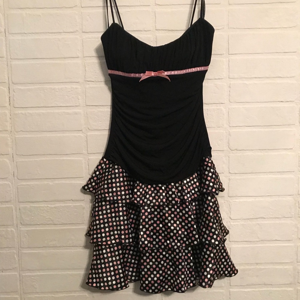 Black dress with polka dot skirt
