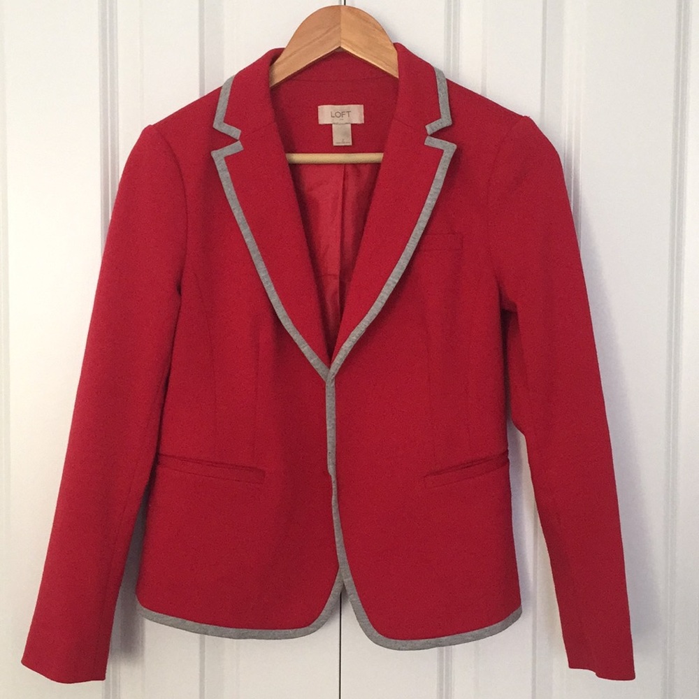 LOFT Red/Gray-Tipped Knit Blazer