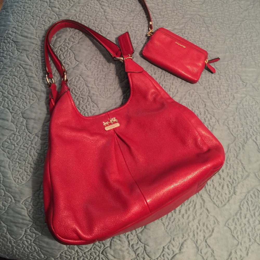 Red Madison Coach purse and matching wallet