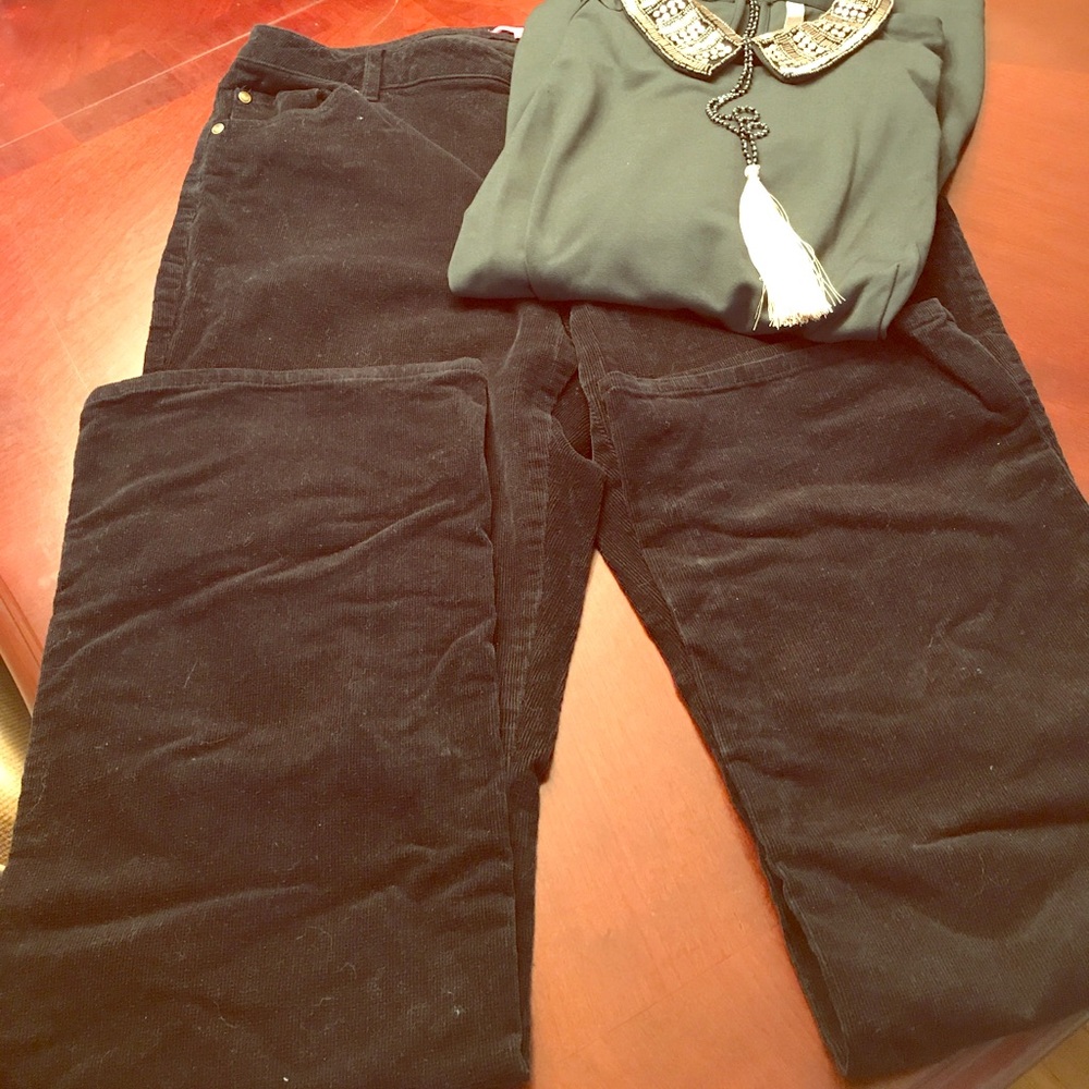 Black bootleg corduroy pants