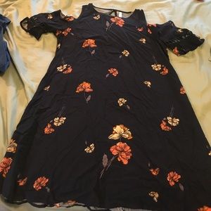 Navy blue dress with flower pattern