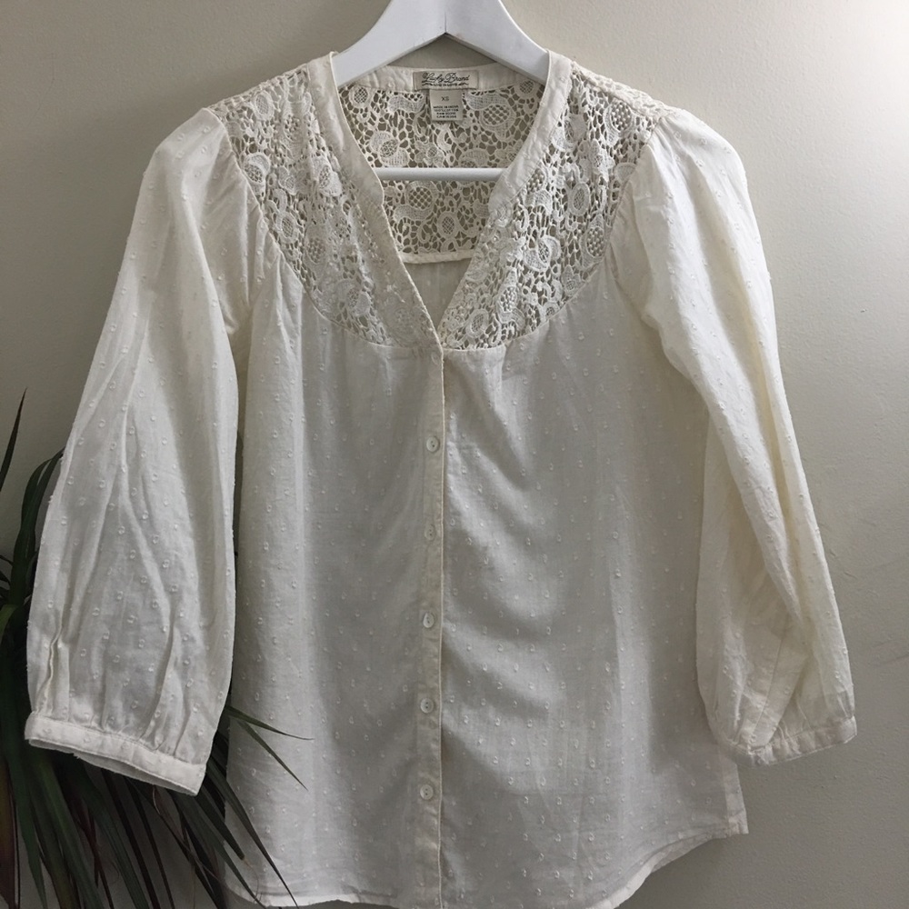 Lucky Brand Cream/White Crotchet Blouse