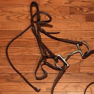 Brown leather English bridle set.
