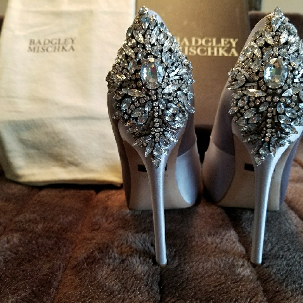 Badgley Mischka Satin/Rhinestone Platform Pumps